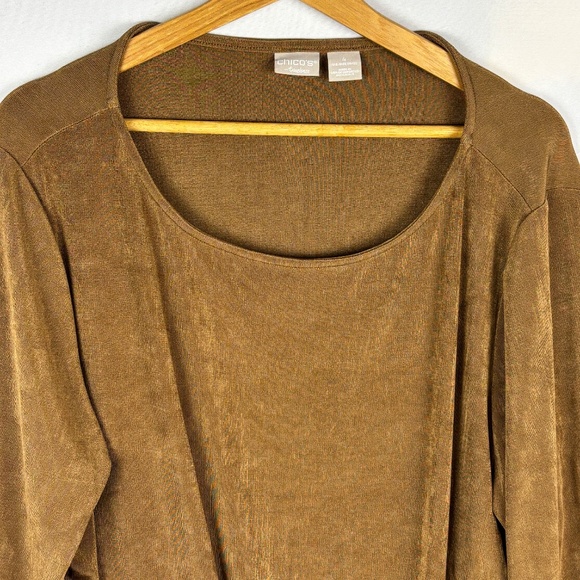 Chicos Travelers Wome's Long Sleeve Tunic Top 20/22 Slinky Tan USA Made Comfort - Picture 2 of 10